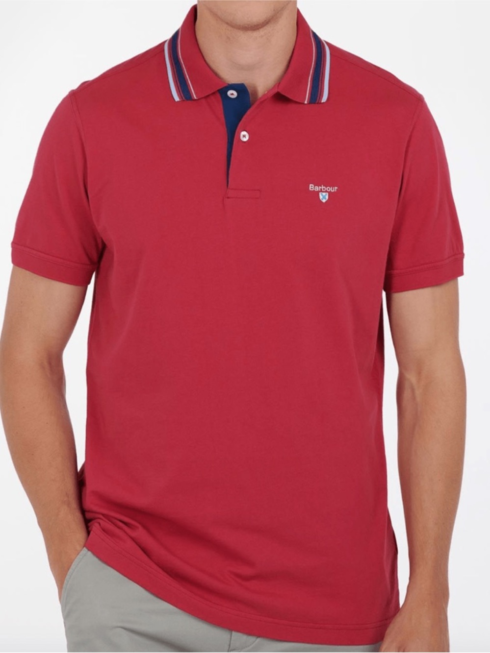 BARBOUR MULTI TIP POLO SHIRT RASPBERRY Size Large Embroidered Logo‎ Two-Button